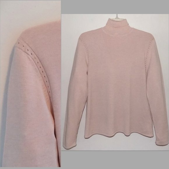 NWT Light turtleneck sweater L 44  Nude Dusky pink Wool bl Pointelle Peach Large - Picture 1 of 7